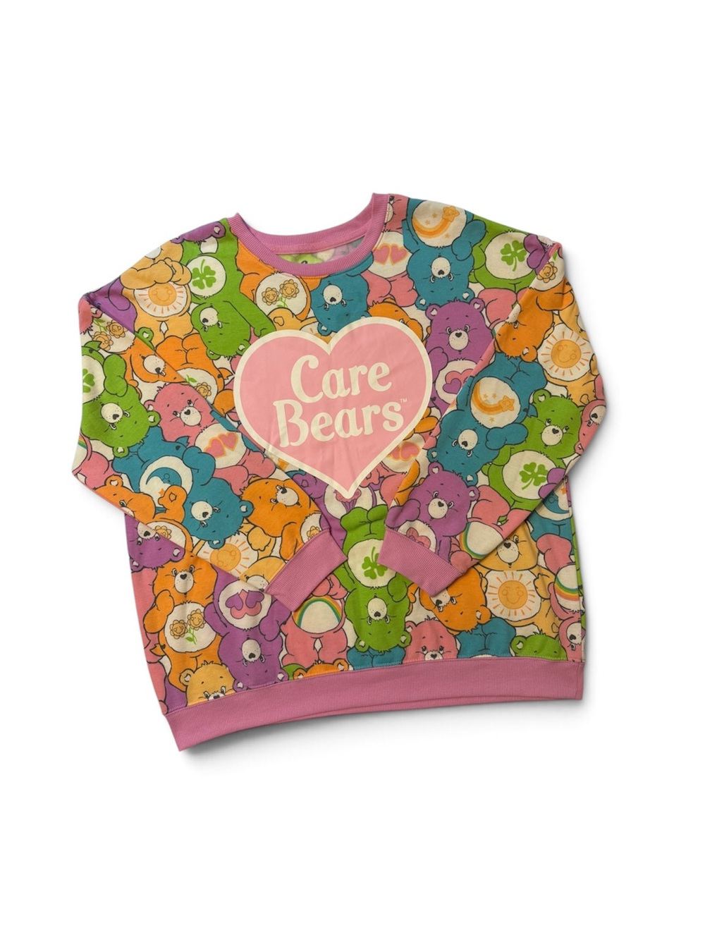 Care Bears Multicolor All-Over Print Sweatshirt - Pink Trim